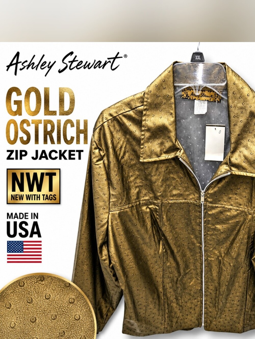 Ashley Stewart Olive Perforated Faux Leather Zip Jacket